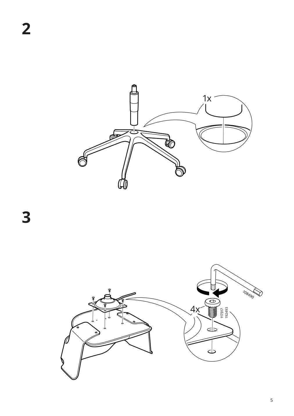 Assembly instructions for IKEA Fjaellberget conference chair with casters black stained ash veneer gunnared dark gray | Page 5 - IKEA RIDSPÖ / FJÄLLBERGET desk and chair 095.030.25