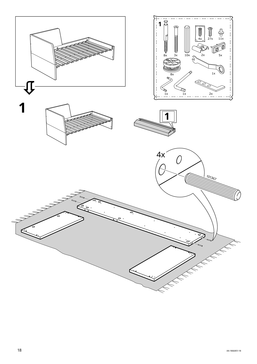 Assembly instructions for IKEA Flekke daybed frame with 2 drawers black brown | Page 18 - IKEA FLEKKE daybed with 2 drawers/2 mattresses 094.280.31