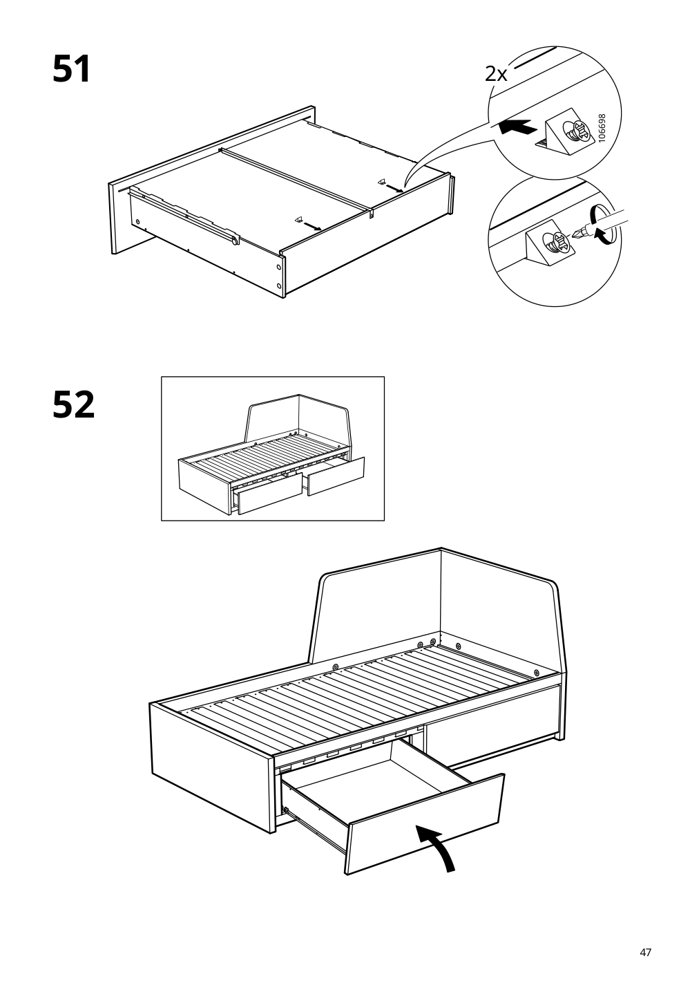 Assembly instructions for IKEA Flekke daybed frame with 2 drawers black brown | Page 47 - IKEA FLEKKE daybed with 2 drawers/2 mattresses 094.280.31