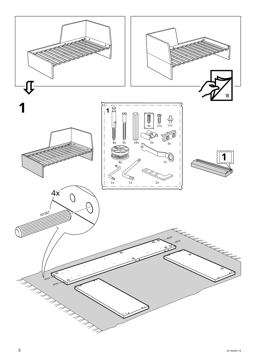 Assembly instructions for IKEA Flekke daybed frame with 2 drawers black brown | Page 6 - IKEA FLEKKE daybed with 2 drawers/2 mattresses 094.280.31