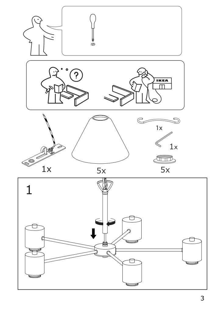 Assembly instructions for IKEA Flugbo chandelier 5 arm brass color glass | Page 3 - IKEA FLUGBO chandelier, 5-arm 004.634.39