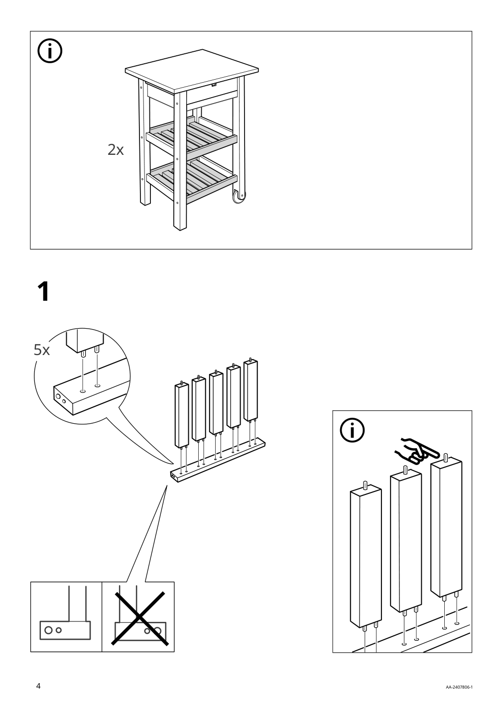 Assembly instructions for IKEA Foerhoeja kitchen cart birch white | Page 4 - IKEA FÖRHÖJA kitchen cart 605.278.67