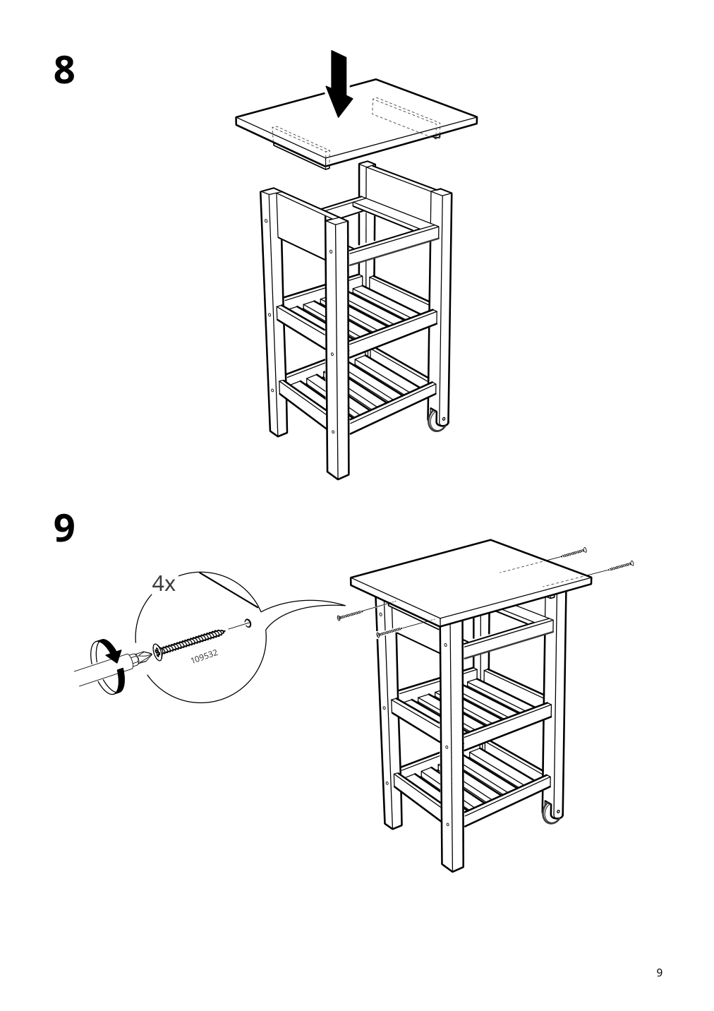 Assembly instructions for IKEA Foerhoeja kitchen cart birch white | Page 9 - IKEA FÖRHÖJA kitchen cart 605.278.67