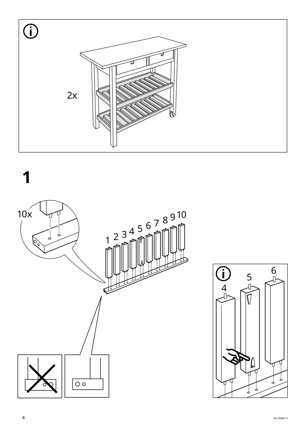 Assembly instructions for IKEA Foerhoeja kitchen cart birch gray | Page 4 - IKEA FÖRHÖJA kitchen cart 504.867.25