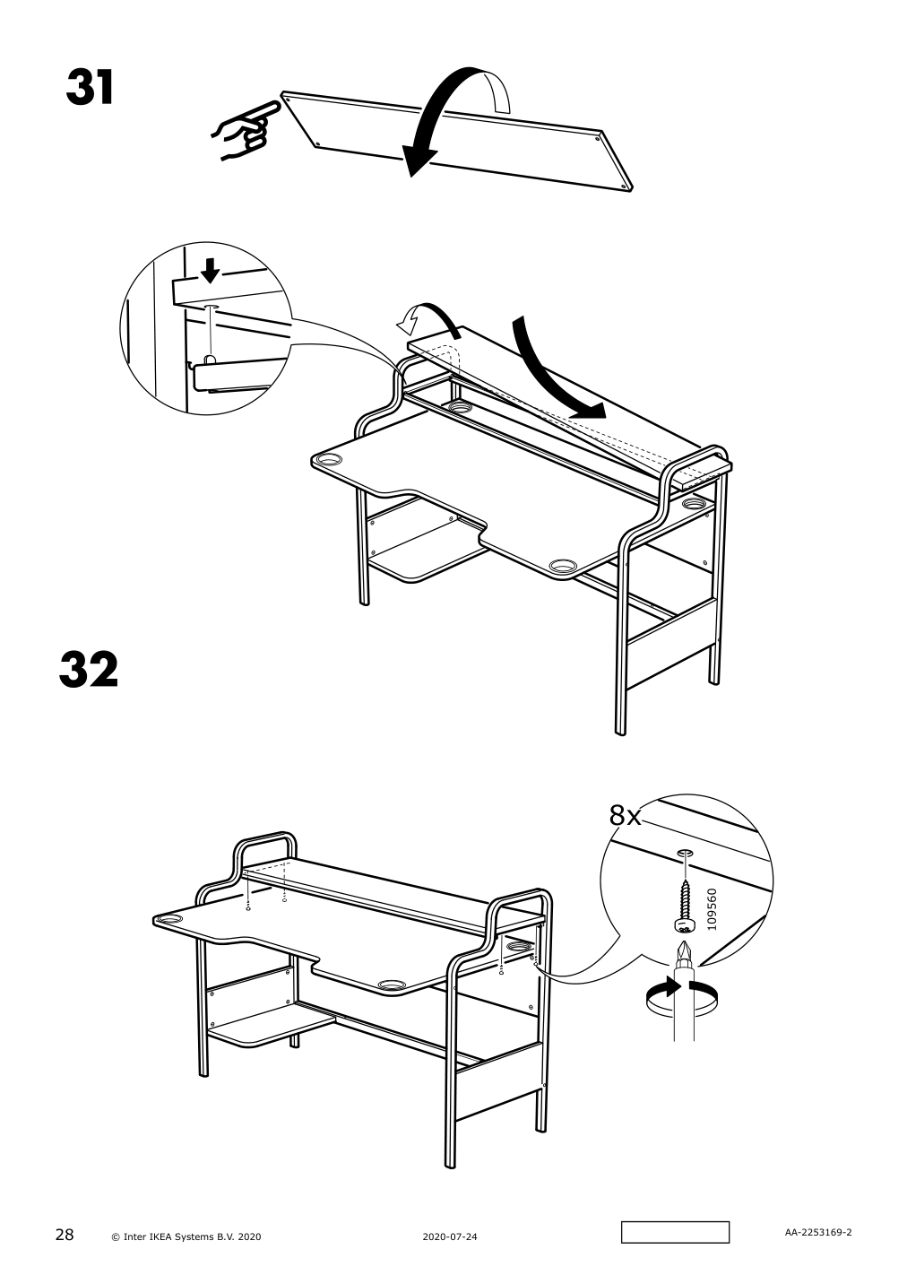 Assembly instructions for IKEA Fredde gaming desk black | Page 28 - IKEA FREDDE gaming desk 104.960.62