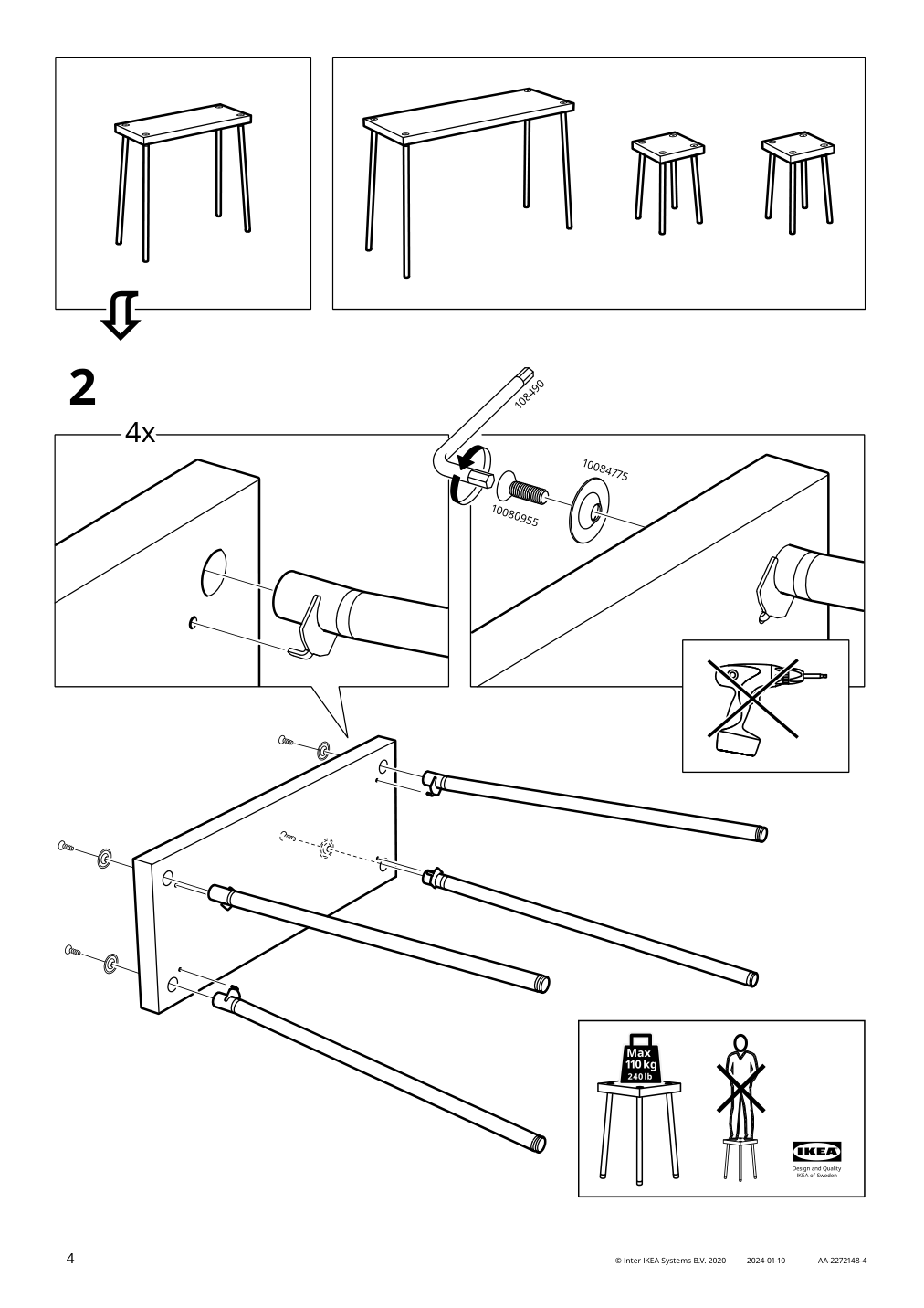 Assembly instructions for IKEA Fridnaes nesting tables with stools set of 4 black birch effect | Page 4 - IKEA FRIDNÄS nesting tables with stools set of 4 705.042.76