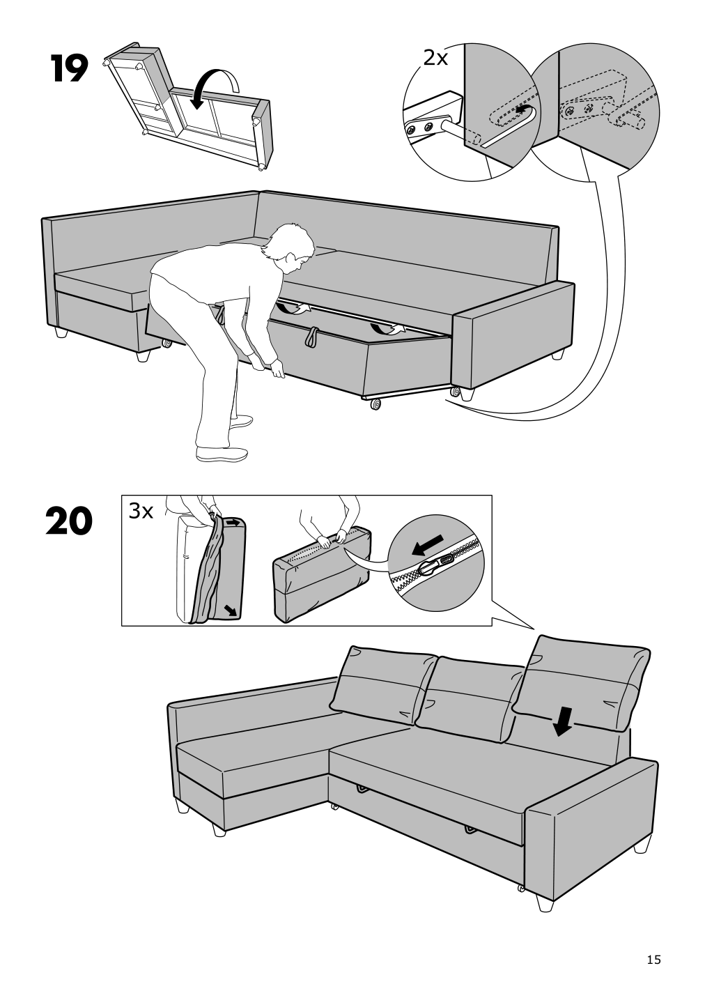 Assembly instructions for IKEA Friheten chaise for sleeper sectional bomstad black | Page 15 - IKEA FRIHETEN sleeper sectional,3 seat w/storage 692.168.18