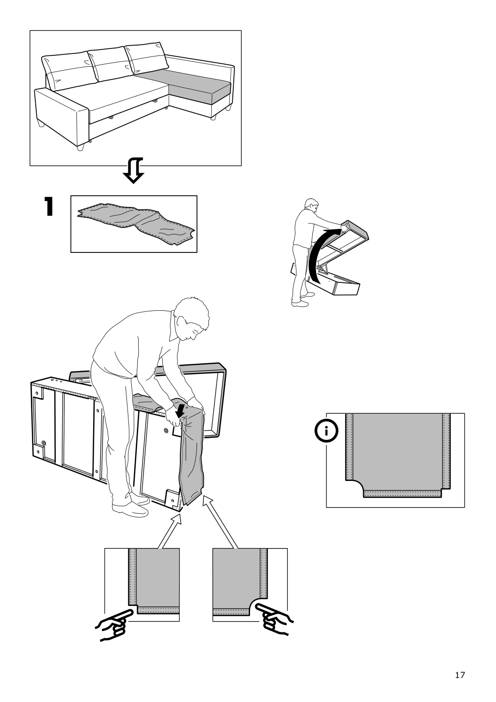 Assembly instructions for IKEA Friheten chaise for sleeper sectional bomstad black | Page 17 - IKEA FRIHETEN sleeper sectional,3 seat w/storage 692.168.18