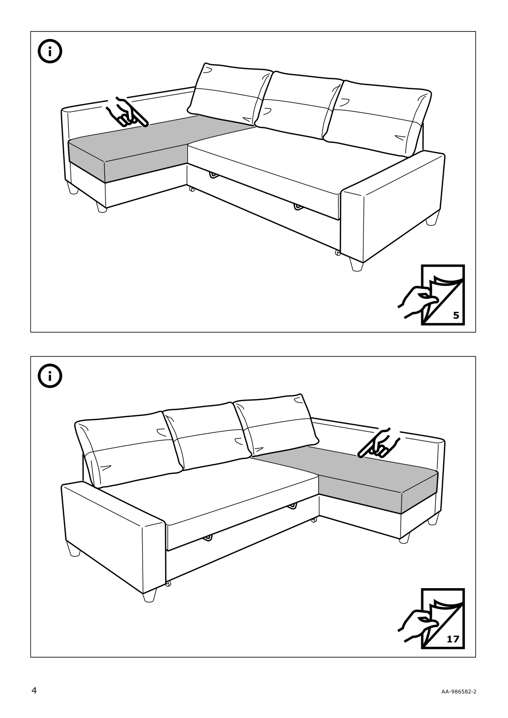 Assembly instructions for IKEA Friheten chaise for sleeper sectional bomstad black | Page 4 - IKEA FRIHETEN sleeper sectional,3 seat w/storage 692.168.18