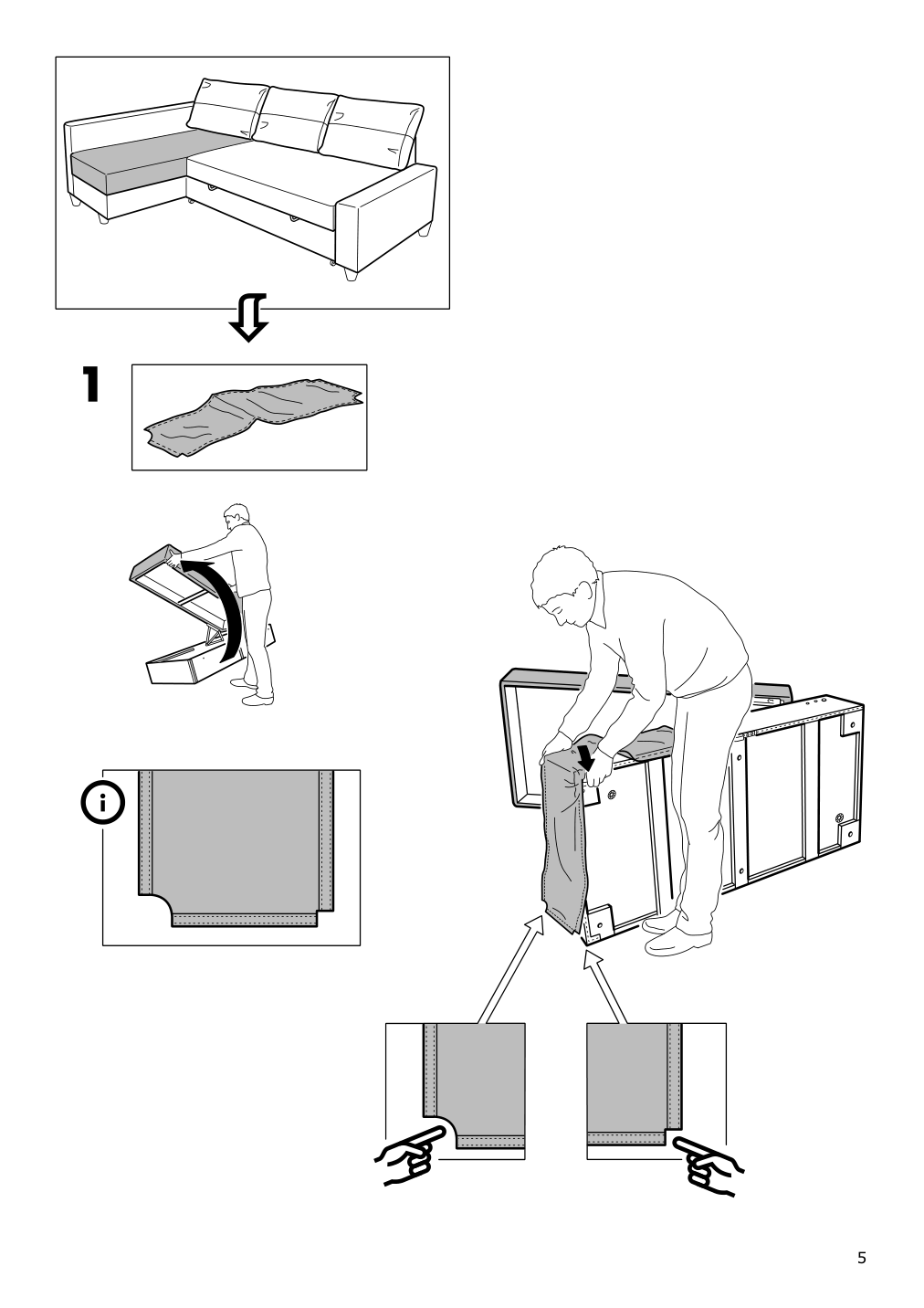 Assembly instructions for IKEA Friheten chaise for sleeper sectional bomstad black | Page 5 - IKEA FRIHETEN sleeper sectional,3 seat w/storage 692.168.18