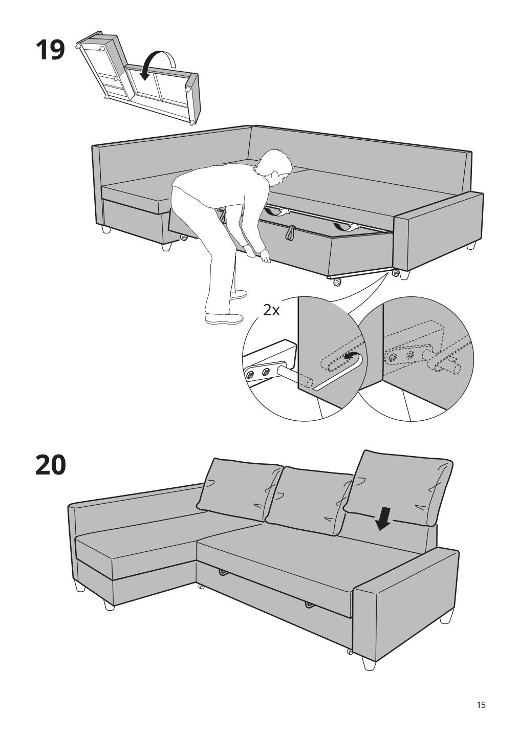 Assembly instructions for IKEA Friheten chaise for sleeper sectional hyllie beige | Page 15 - IKEA FRIHETEN sleeper sectional,3 seat w/storage 292.975.62