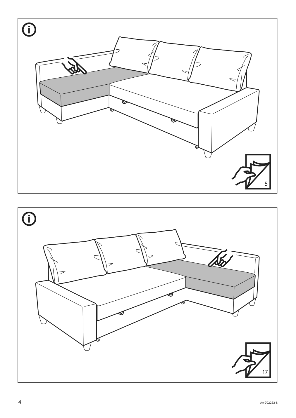 Assembly instructions for IKEA Friheten chaise for sleeper sectional skiftebo blue | Page 4 - IKEA FRIHETEN sleeper sectional,3 seat w/storage 492.975.61