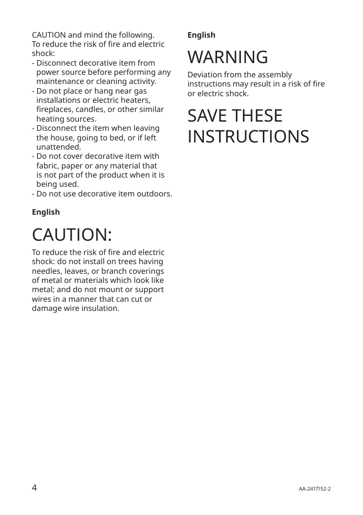 Assembly instructions for IKEA Froejda led 4 arm candelabra metal white | Page 4 - IKEA FRÖJDA LED 4 arm candelabra 105.824.70