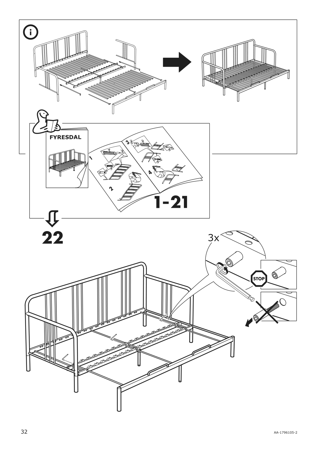 Assembly instructions for IKEA Fyresdal daybed frame black | Page 32 - IKEA FYRESDAL daybed with 2 mattresses 994.280.98