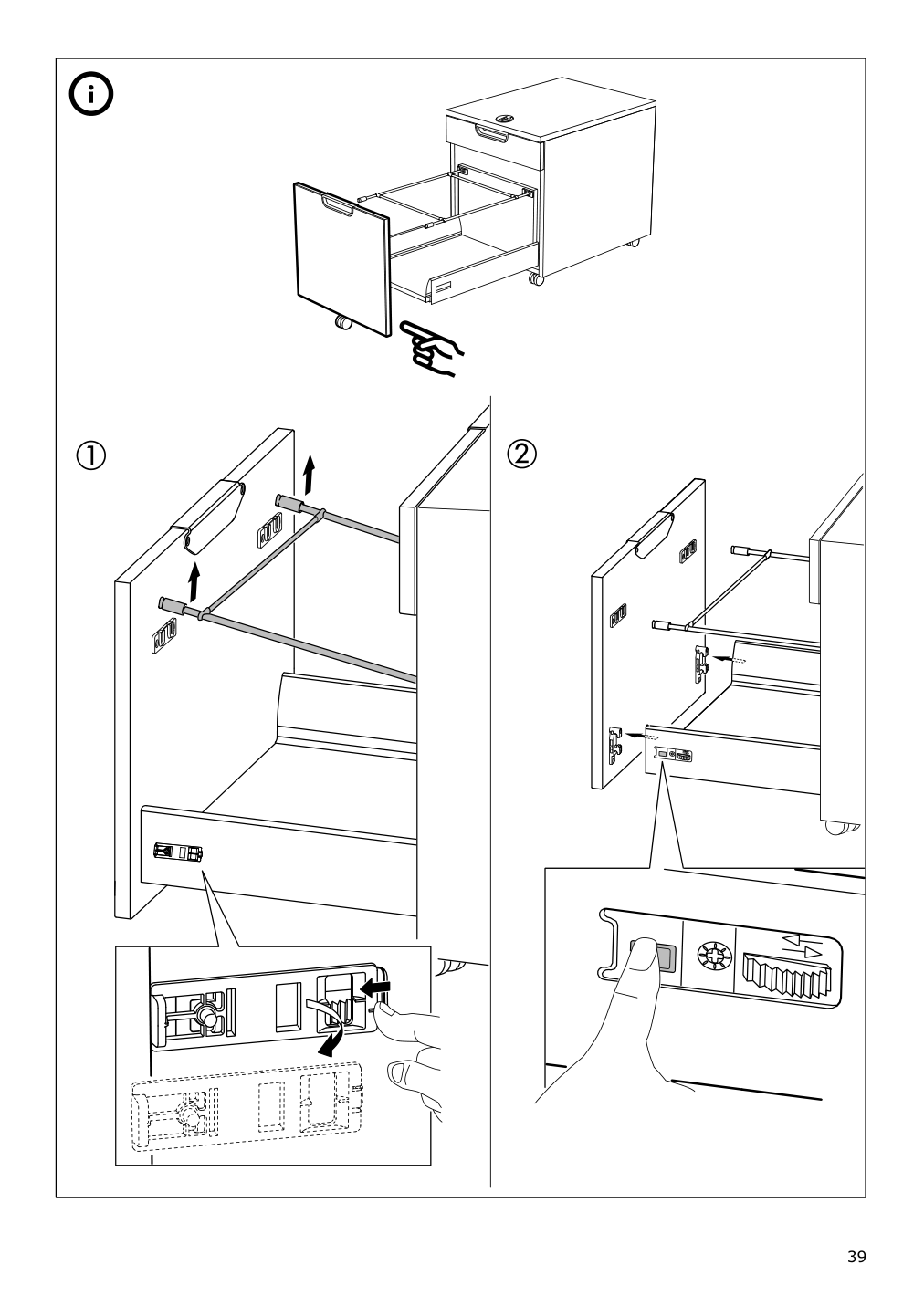 Assembly instructions for IKEA Galant drawer unit drop file storage white stained oak veneer | Page 39 - IKEA GALANT drawer unit/drop file storage 303.651.21