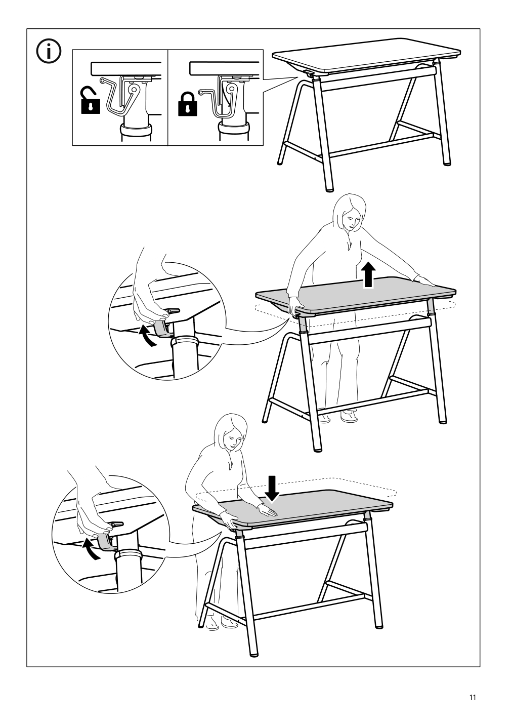 Assembly instructions for IKEA Gladhoejden desk sit stand white | Page 11 - IKEA GLADHÖJDEN desk sit/stand 304.939.39