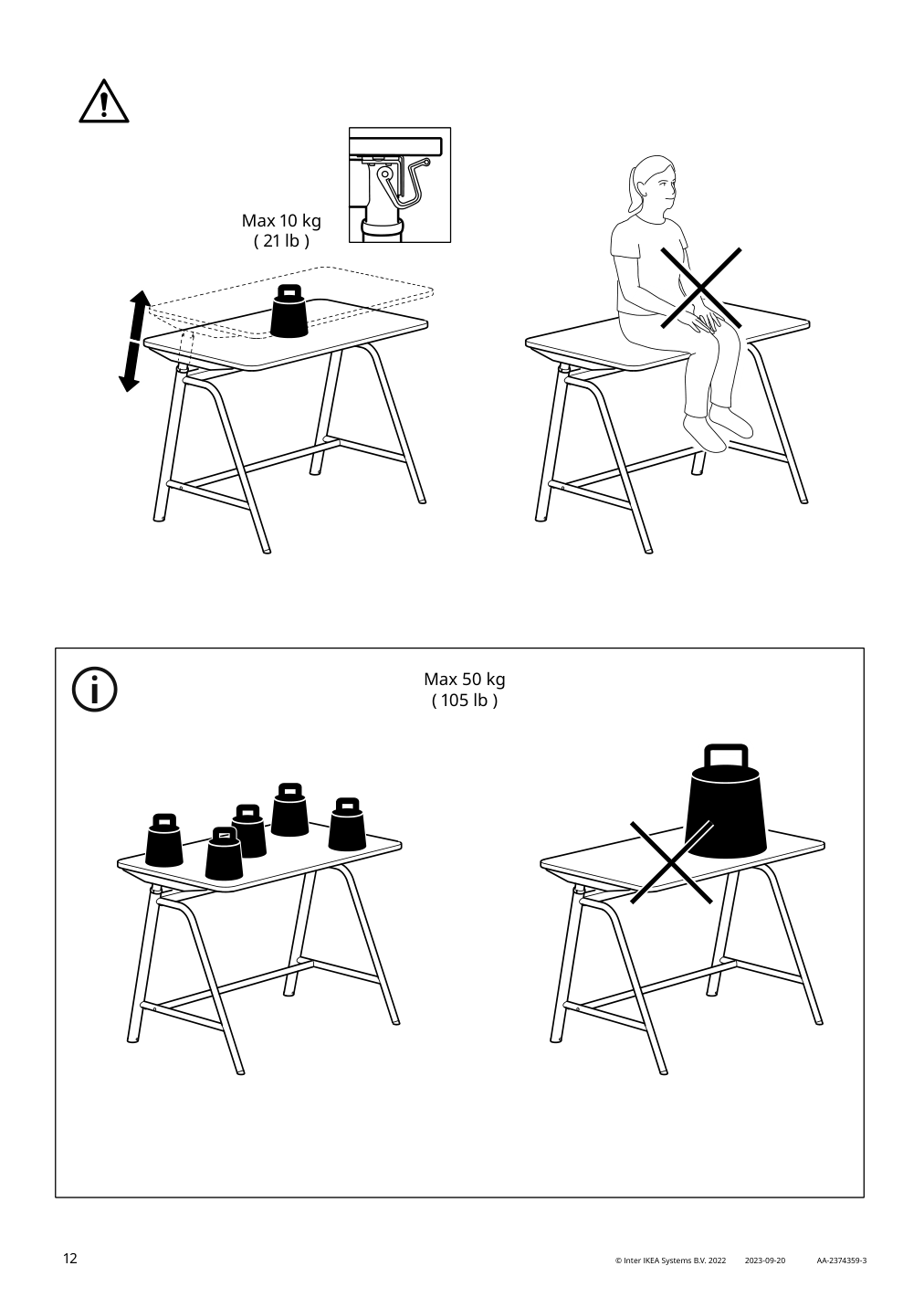 Assembly instructions for IKEA Gladhoejden desk sit stand white | Page 12 - IKEA GLADHÖJDEN desk sit/stand 304.939.39