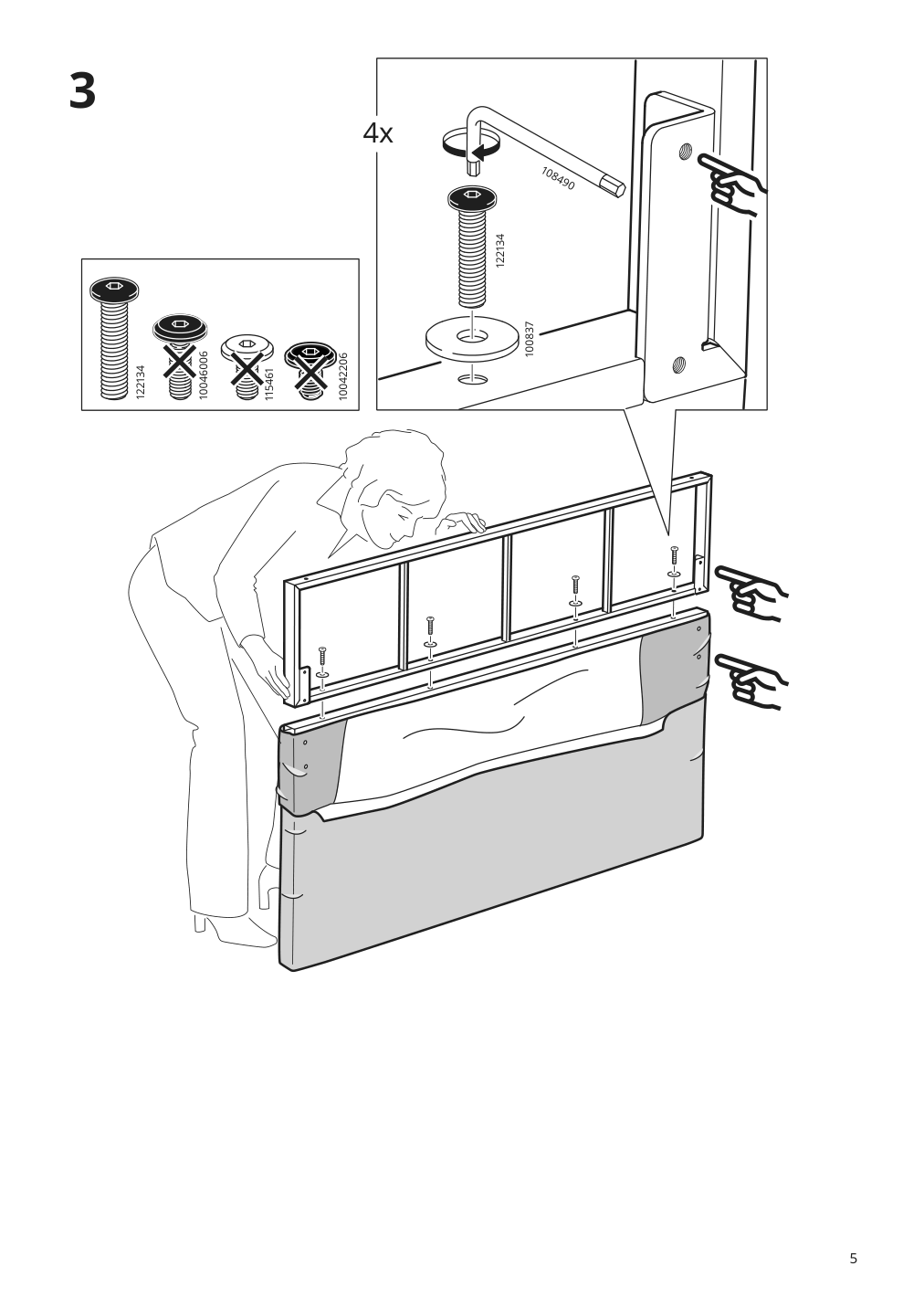 Assembly instructions for IKEA Gladstad upholstered bed frame kabusa light gray | Page 5 - IKEA GLADSTAD upholstered bed frame 004.904.47