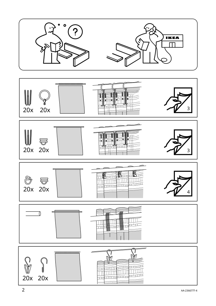 Assembly instructions for IKEA Glasoert sheer curtain 1 piece gray blue dark beige | Page 2 - IKEA GLASÖRT sheer curtain, 1 piece 705.730.95