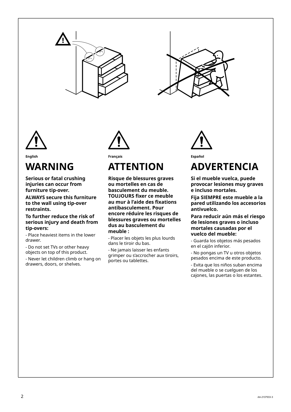 Assembly instructions for IKEA Godishus 3 drawer chest white | Page 2 - IKEA GODISHUS 3-drawer chest 804.334.86