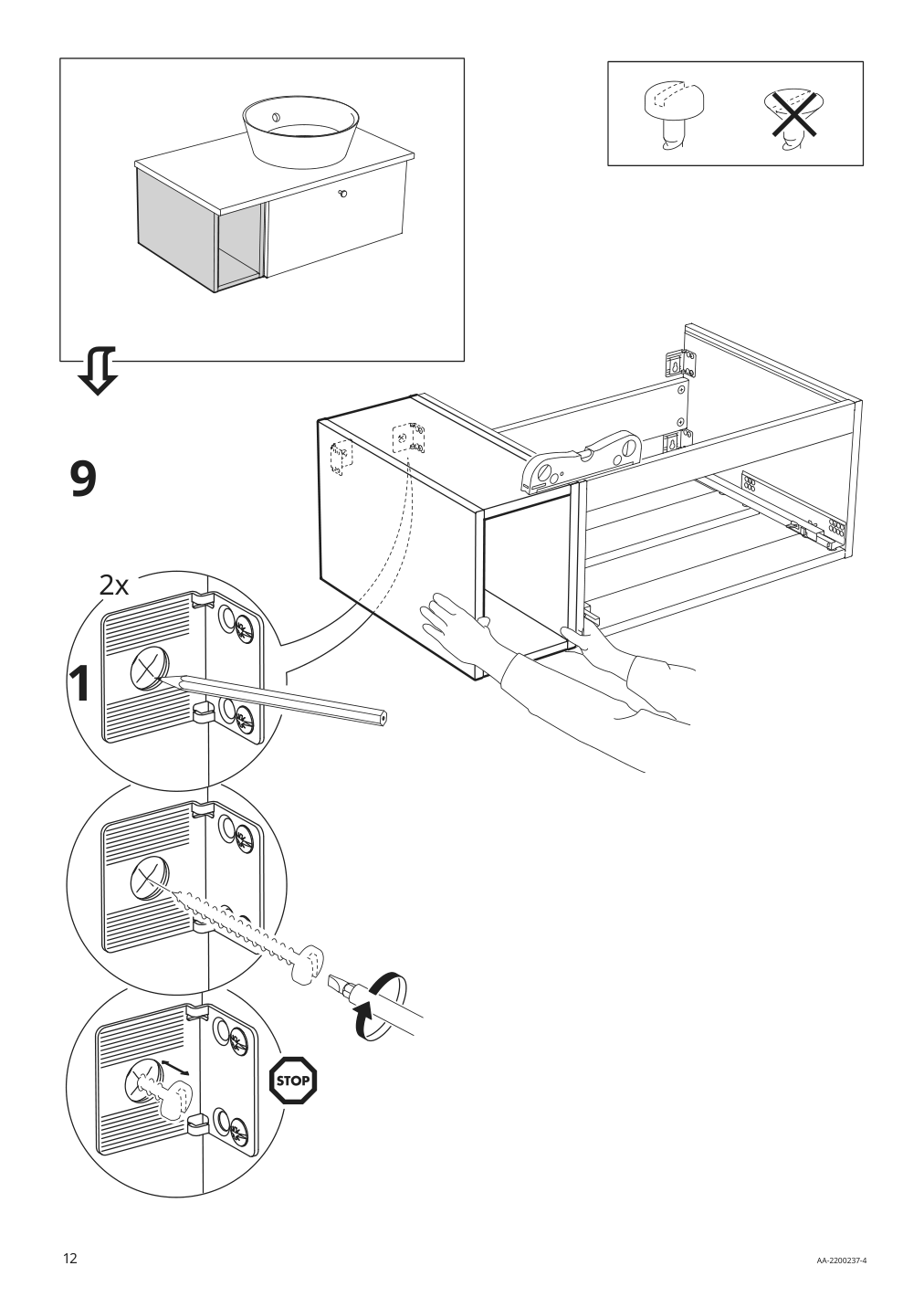 Assembly instructions for IKEA Godmorgon open cabinet gillburen dark gray | Page 12 - IKEA GODMORGON/TOLKEN / HÖRVIK cabinet, top + 17 3/4x12 2/8" sink 893.385.31