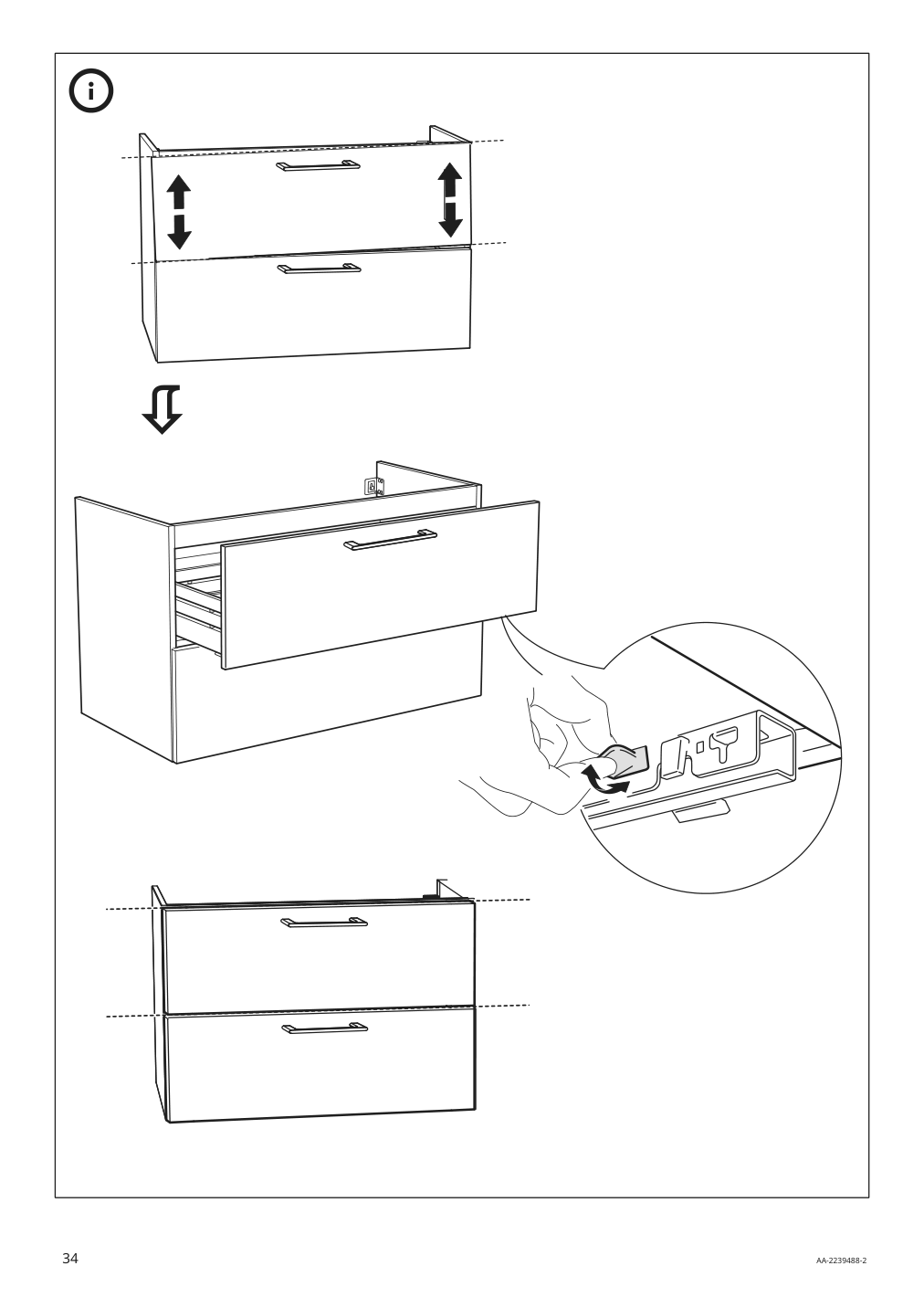 Assembly instructions for IKEA Godmorgon sink cabinet with 2 drawers brown stained ash effect | Page 34 - IKEA GODMORGON / ODENSVIK bathroom furniture, set of 6 393.223.25