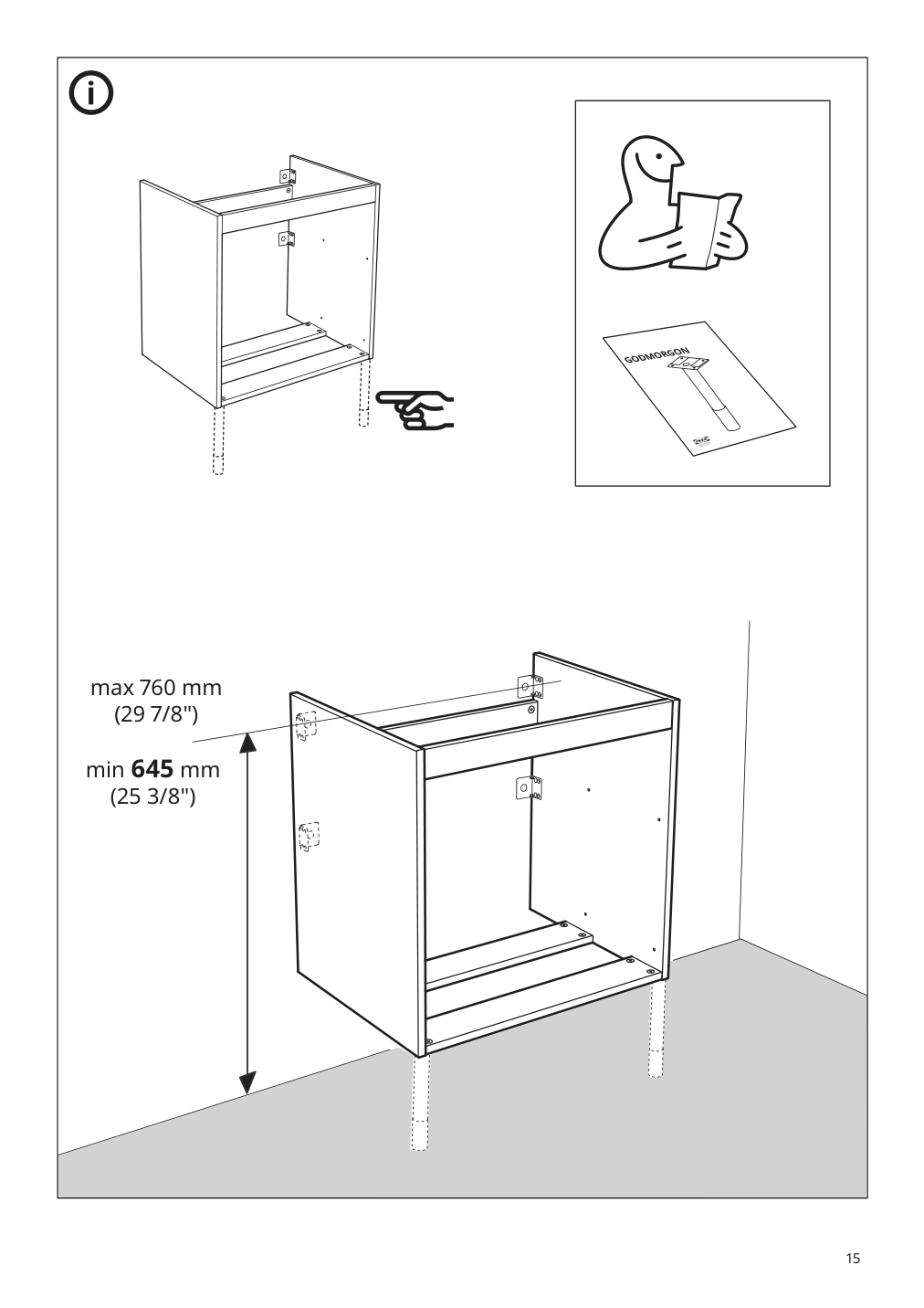 Assembly instructions for IKEA Godmorgon sink cabinet with 2 drawers high gloss gray | Page 15 - IKEA GODMORGON / ODENSVIK sink cabinet with 2 drawers 992.926.22