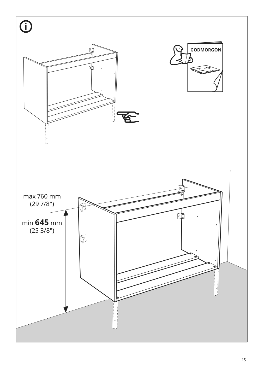 Assembly instructions for IKEA Godmorgon bathroom vanity with 2 drawers high gloss gray | Page 15 - IKEA GODMORGON Bathroom vanity with 2 drawers 003.440.93