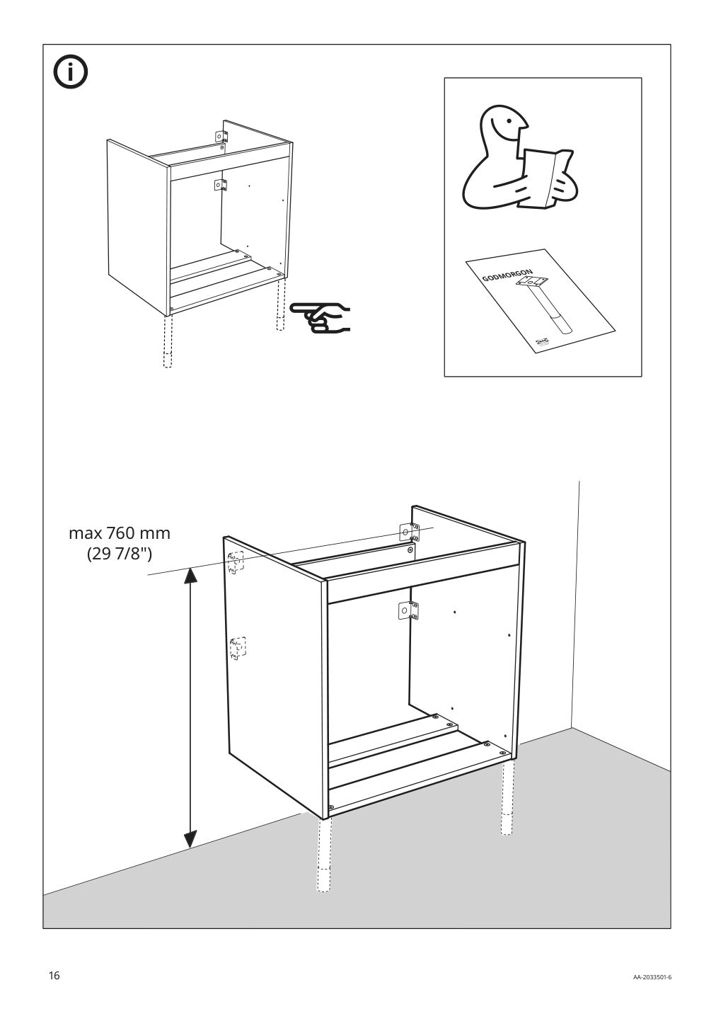 Assembly instructions for IKEA Godmorgon sink cabinet with 2 drawers kasjoen light gray | Page 16 - IKEA GODMORGON/TOLKEN / KATTEVIK sink cabinet with top + 15¾" sink 193.083.25