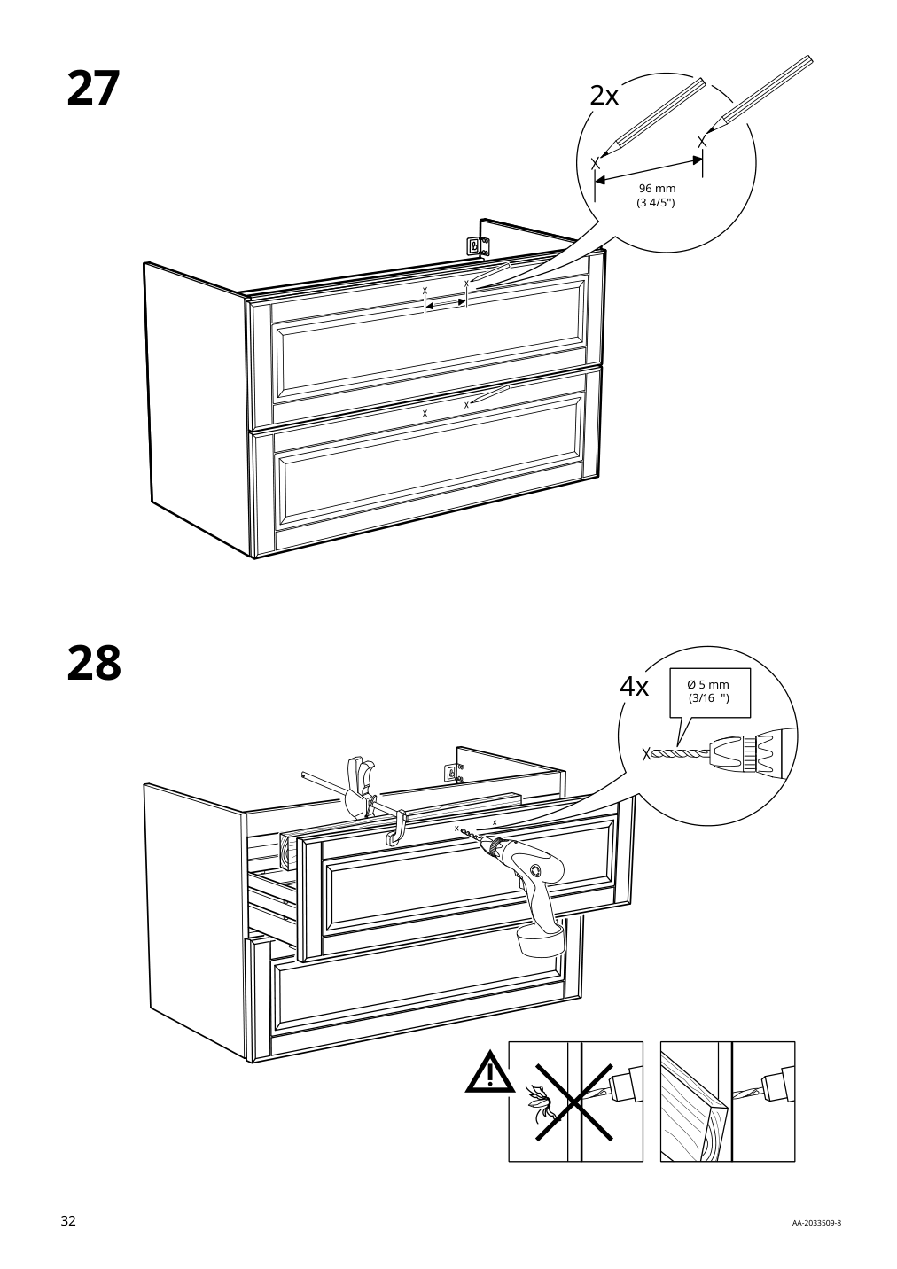 Assembly instructions for IKEA Godmorgon sink cabinet with 2 drawers kasjoen light gray | Page 32 - IKEA GODMORGON sink cabinet with 2 drawers 203.876.56