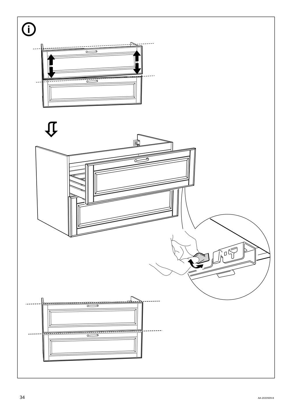 Assembly instructions for IKEA Godmorgon sink cabinet with 2 drawers kasjoen light gray | Page 34 - IKEA GODMORGON/TOLKEN / KATTEVIK sink cabinet with top + 15¾" sink 093.089.05