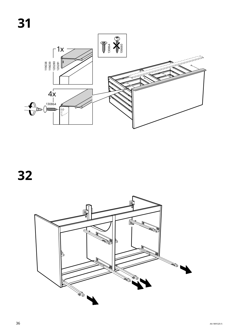 Assembly instructions for IKEA Godmorgon sink cabinet with 4 drawers high gloss gray | Page 36 - IKEA GODMORGON sink cabinet with 4 drawers 503.440.95