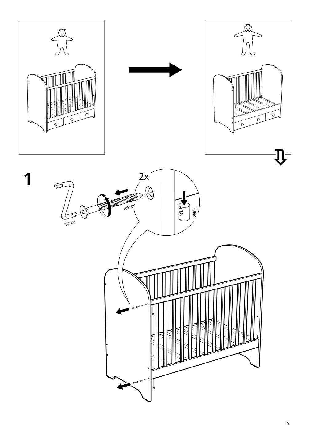 Assembly instructions for IKEA Gonatt crib with drawer white | Page 19 - IKEA GONATT crib with drawer 304.670.92