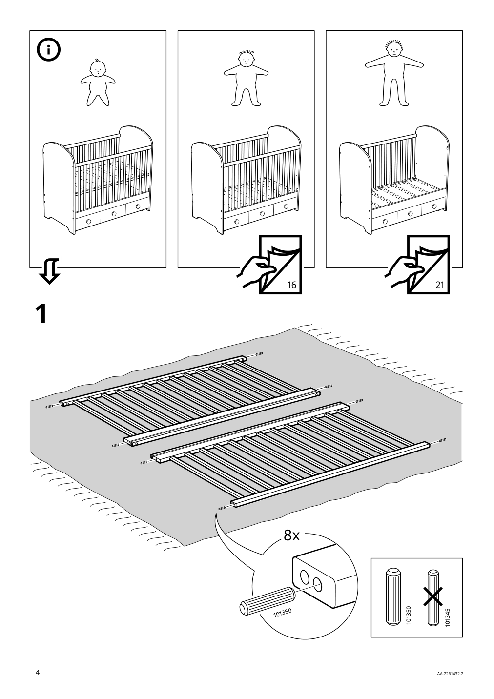 Assembly instructions for IKEA Gonatt crib with drawer white | Page 4 - IKEA GONATT crib with drawer 304.670.92