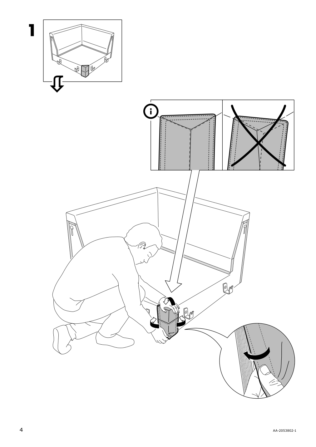 Assembly instructions for IKEA Groenlid cover for corner section ljungen light green | Page 4 - IKEA GRÖNLID cover for corner section 403.970.51