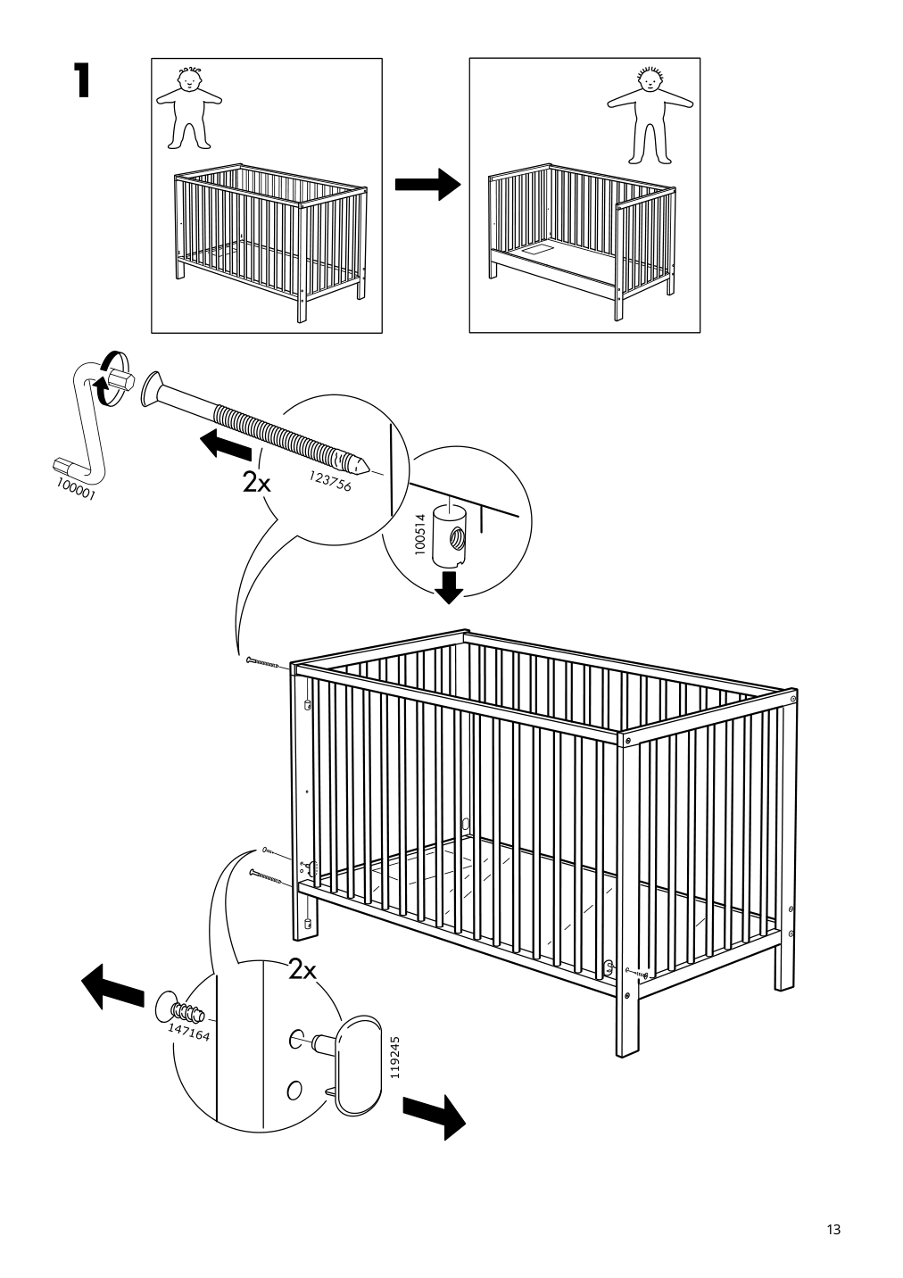 Assembly instructions for IKEA Gulliver crib white | Page 13 - IKEA GULLIVER 2-piece baby furniture set 195.061.13