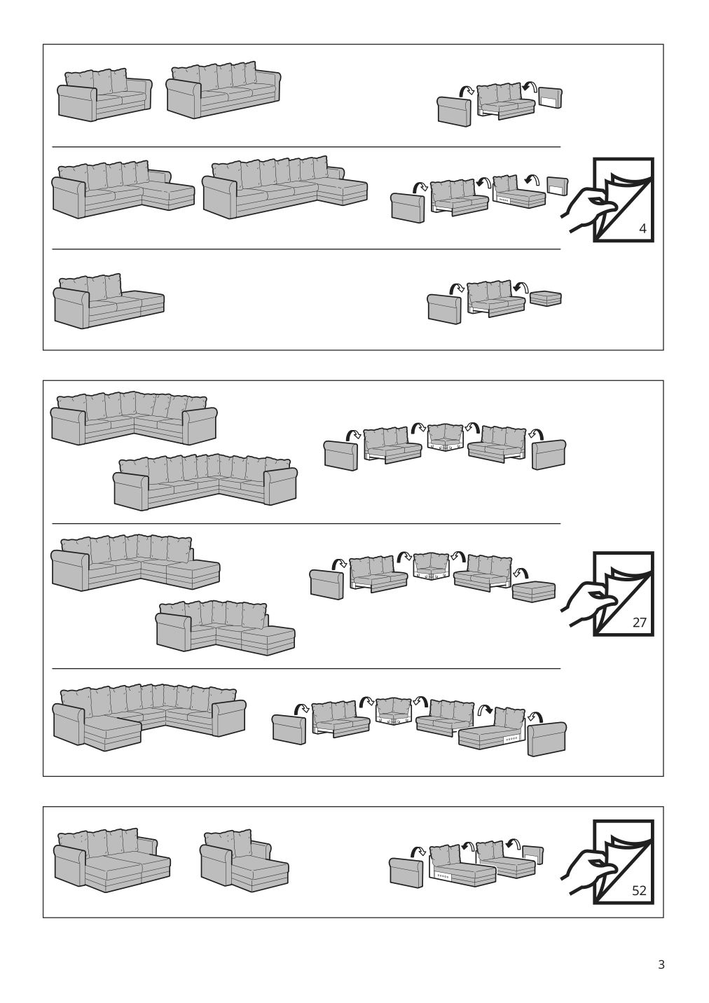 Assembly instructions for IKEA Haerlanda cover for armrest ljungen medium gray | Page 3 - IKEA HÄRLANDA cover for sectional, 5-seat 893.206.87