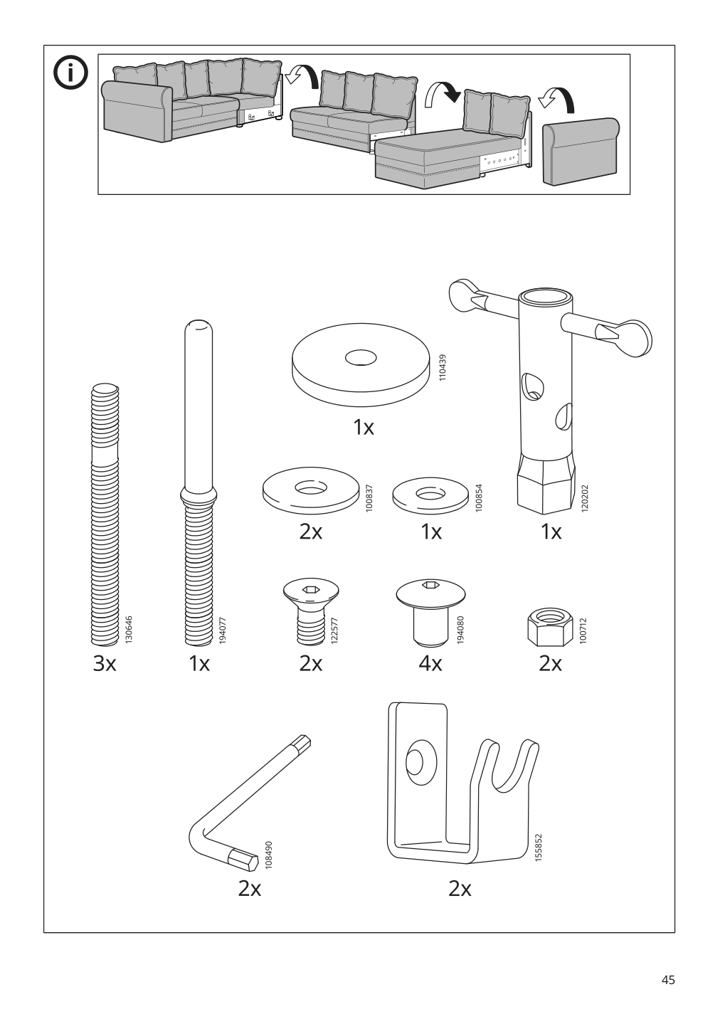 Assembly instructions for IKEA Haerlanda cover for armrest sporda natural | Page 45 - IKEA HÄRLANDA sofa 393.202.70