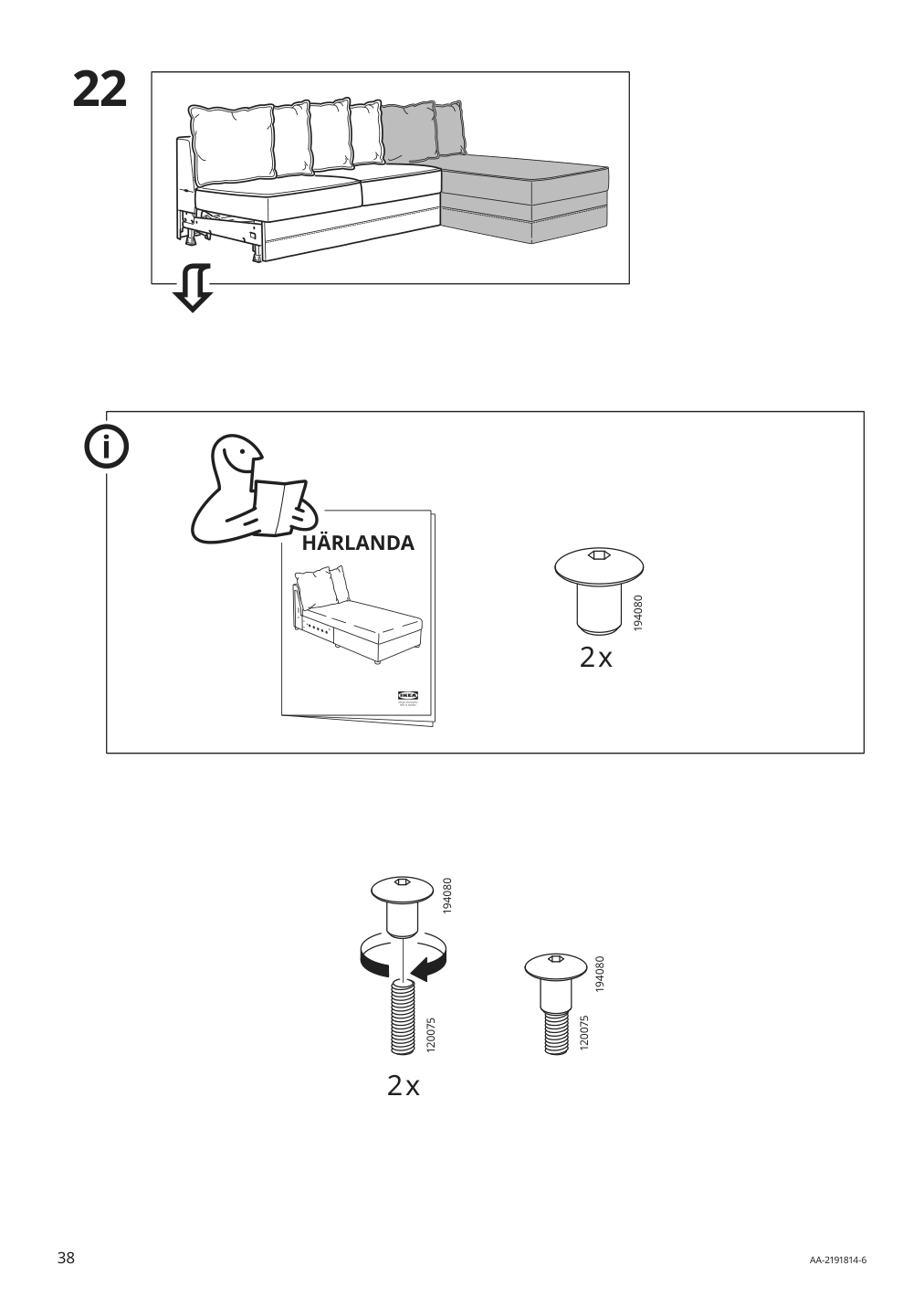 Assembly instructions for IKEA Haerlanda frame for loveseat sleeper section | Page 38 - IKEA HÄRLANDA sleeper sofa 595.427.84