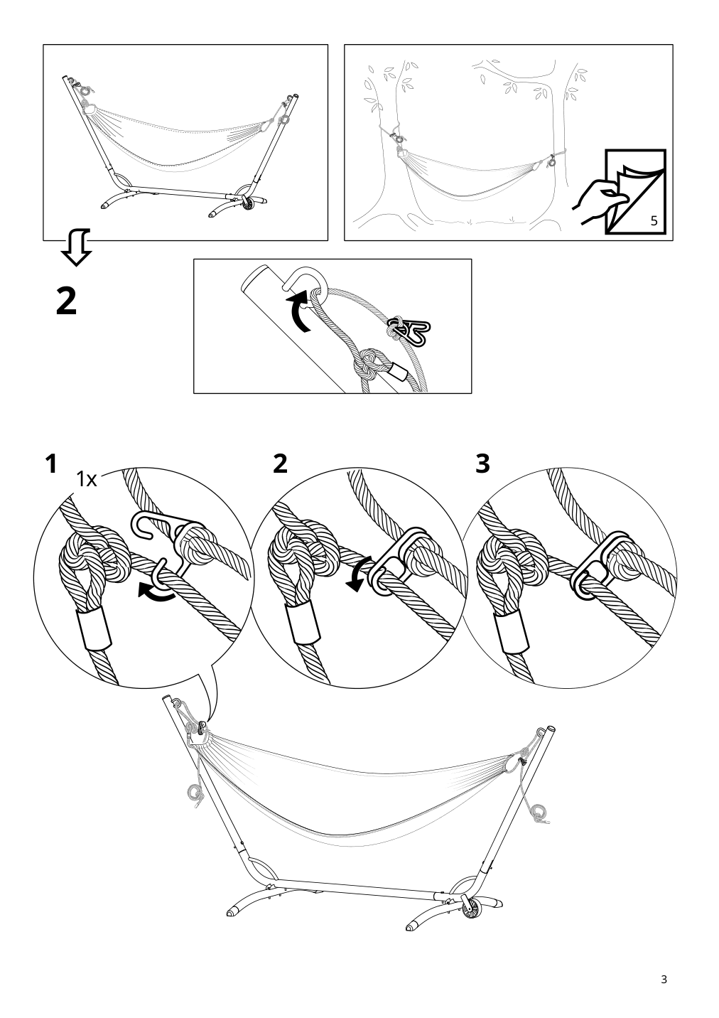 Assembly instructions for IKEA Hamnoen hammock anthracite white | Page 3 - IKEA BOCKÖN / HAMNÖN hammock with stand 594.957.73