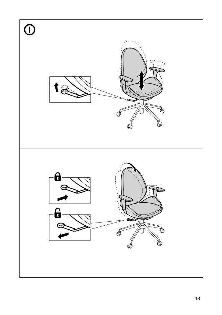 Assembly instructions for IKEA Hattefjaell office chair with armrests smidig black black | Page 13 - IKEA HATTEFJÄLL office chair with armrests 505.389.65