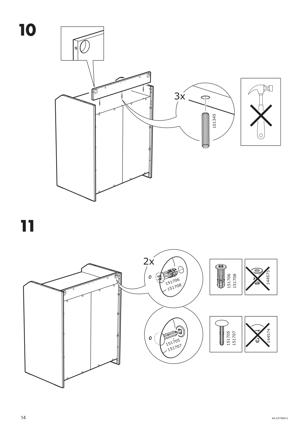 Assembly instructions for IKEA Hauga open wardrobe with 3 drawers gray | Page 14 - IKEA HAUGA storage combination 293.886.37