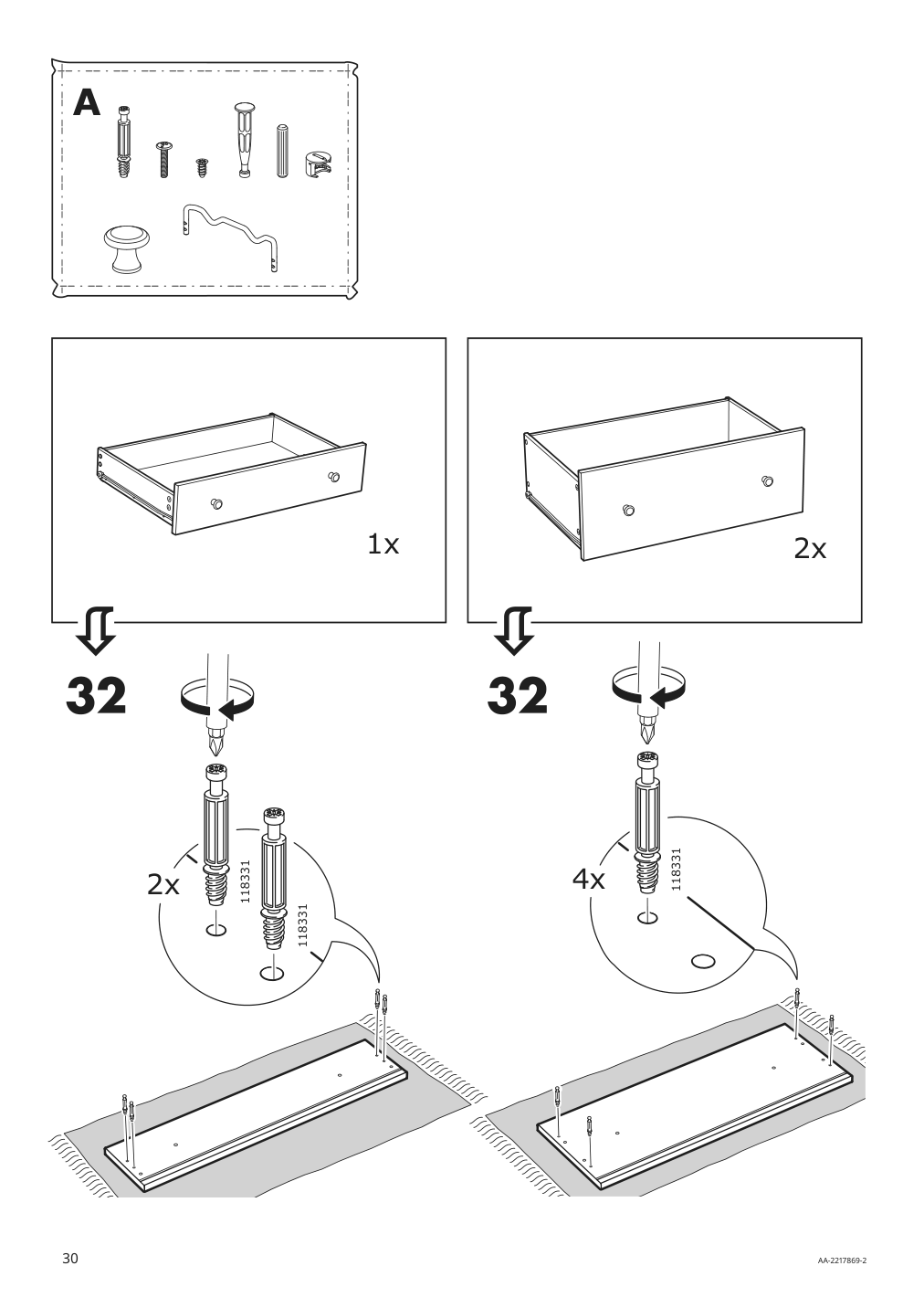 Assembly instructions for IKEA Hauga open wardrobe with 3 drawers gray | Page 30 - IKEA HAUGA storage combination 693.886.35