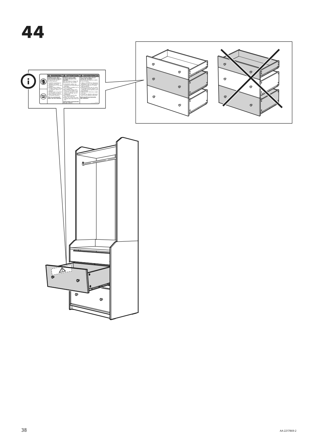 Assembly instructions for IKEA Hauga open wardrobe with 3 drawers gray | Page 38 - IKEA HAUGA storage combination 693.886.35