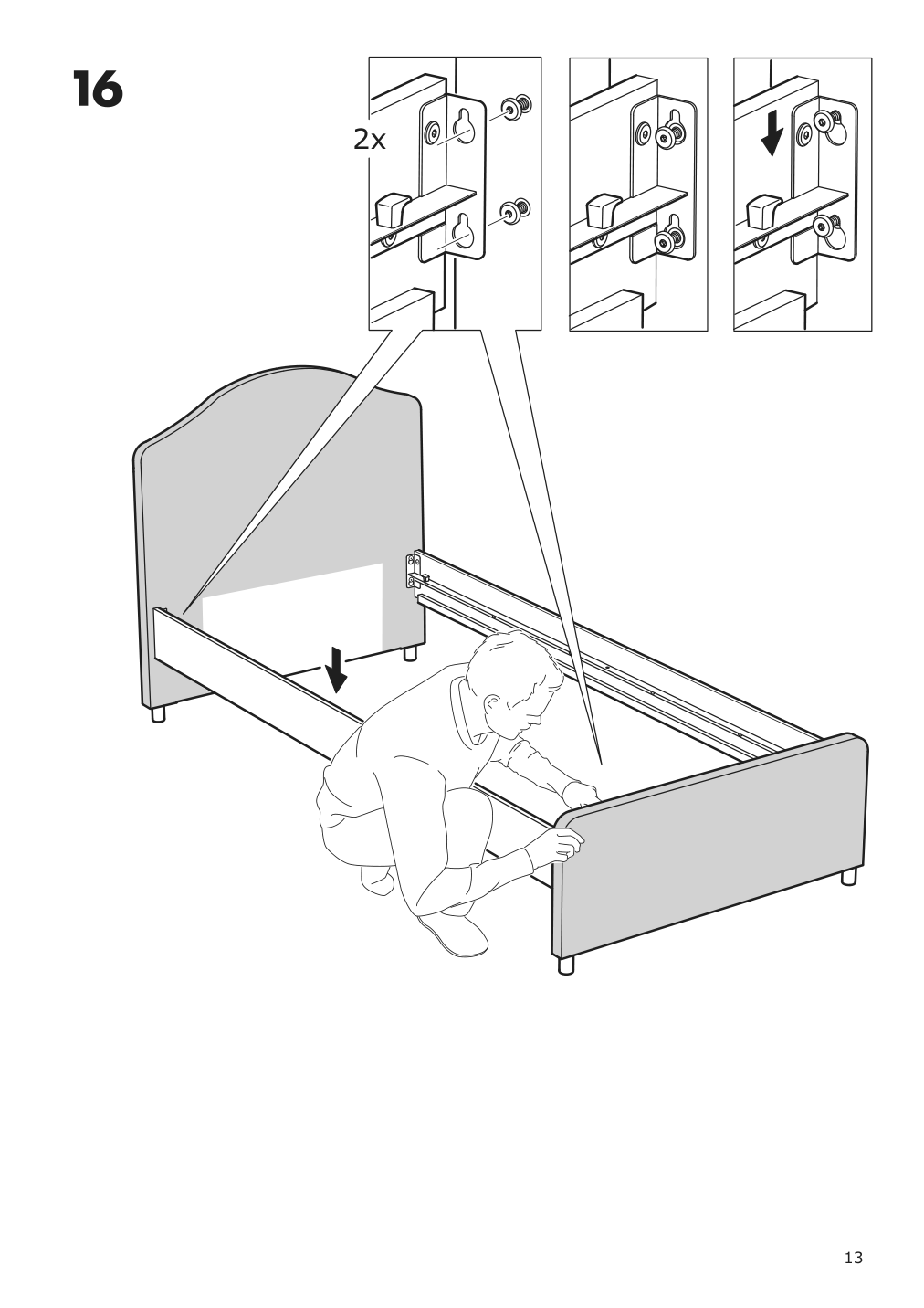 Assembly instructions for IKEA Hauga upholstered bed frame vissle gray | Page 13 - IKEA HAUGA upholstered bed, 2 storage boxes  593.365.95