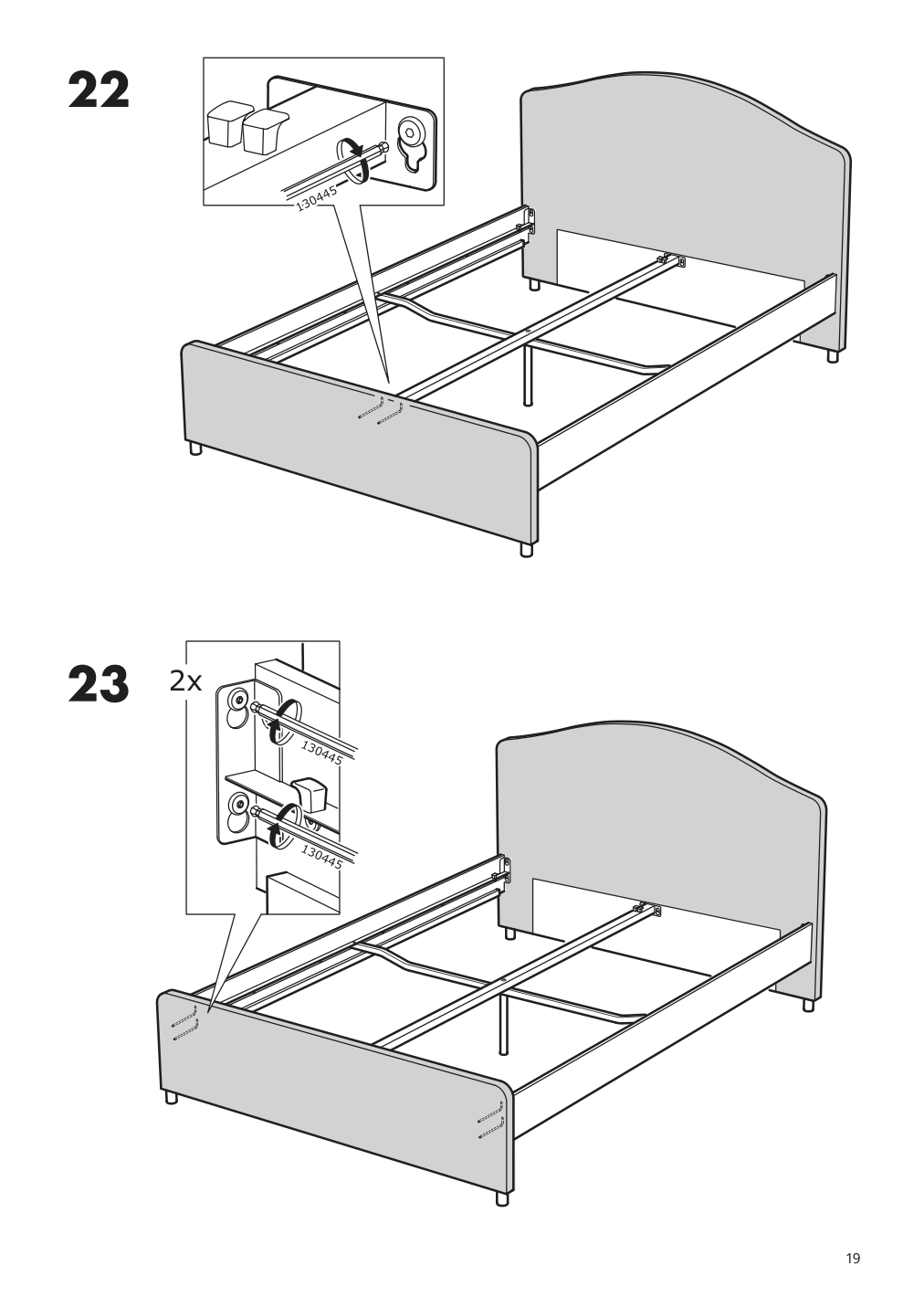 Assembly instructions for IKEA Hauga upholstered bed frame lofallet beige | Page 19 - IKEA HAUGA upholstered bed, 4 storage boxes  393.366.19