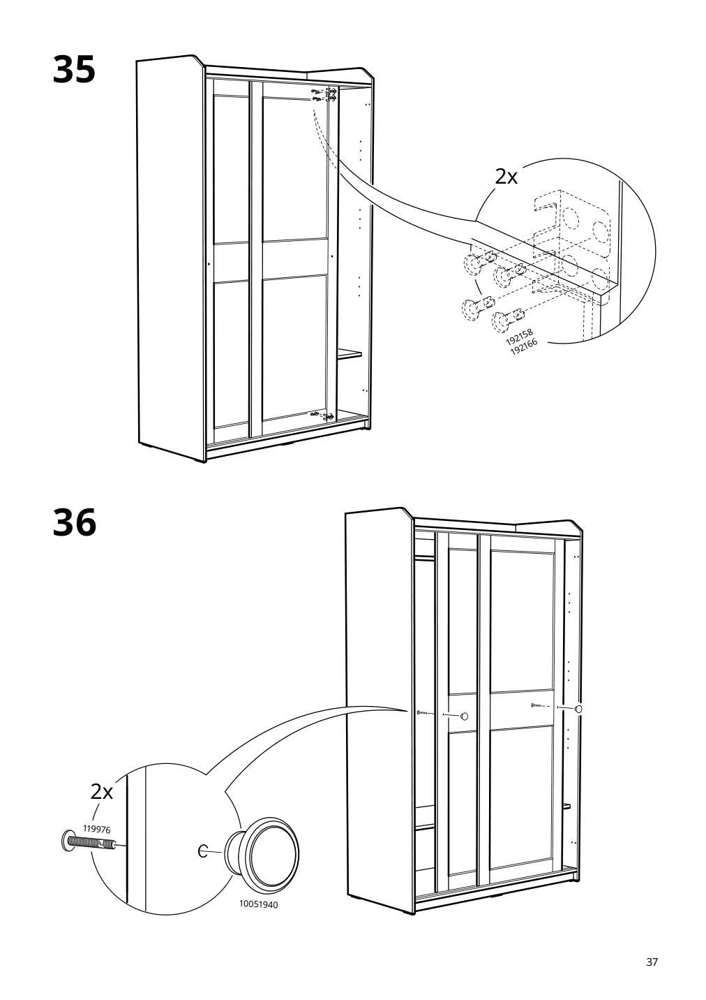 Assembly instructions for IKEA Hauga wardrobe with sliding doors gray | Page 37 - IKEA HAUGA wardrobe combination 293.882.32