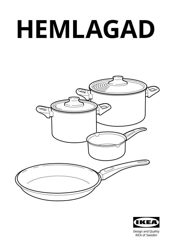 Assembly instructions for IKEA Hemlagad 6 piece cookware set black | Page 1 - IKEA HEMLAGAD 6-piece cookware set 004.628.64