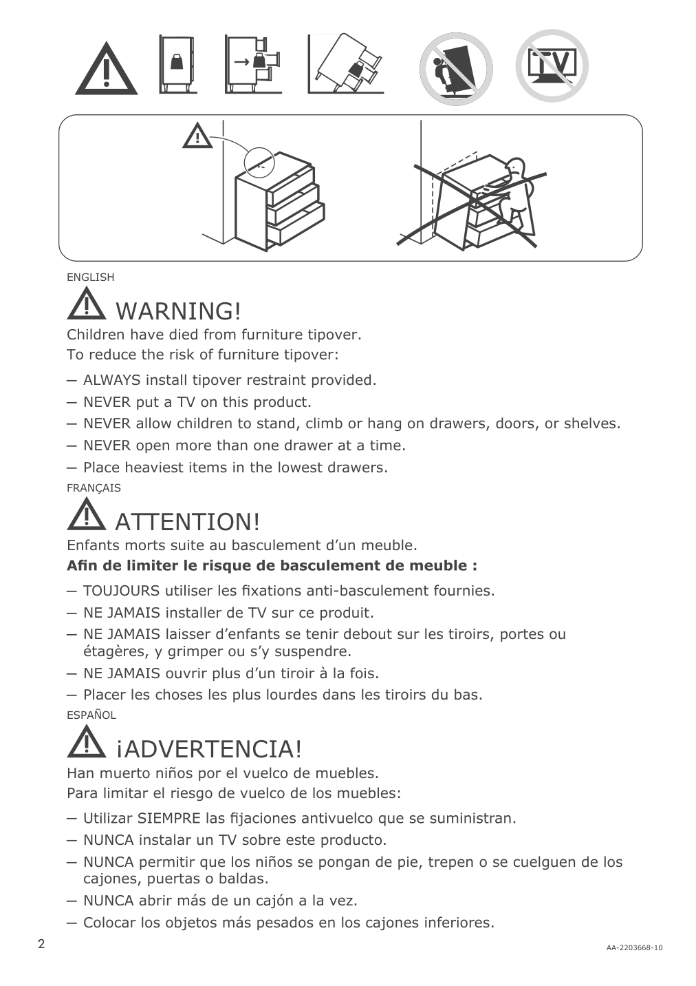 Assembly instructions for IKEA Hemnes 3 drawer chest black brown | Page 2 - IKEA HEMNES 3-drawer chest 204.847.42