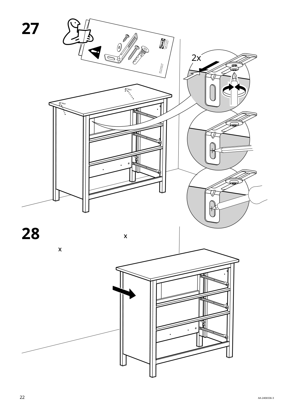 Assembly instructions for IKEA Hemnes 3 drawer chest dark gray | Page 22 - IKEA HEMNES 3-drawer chest 505.761.94